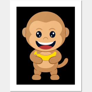 cute monkey holding banana cartoon Posters and Art